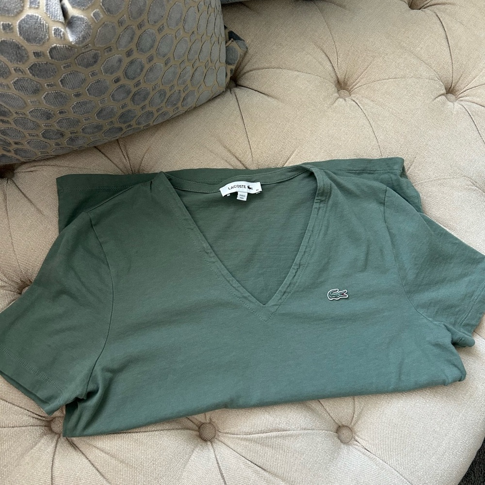 Lacoste Olive V-Neck Tee